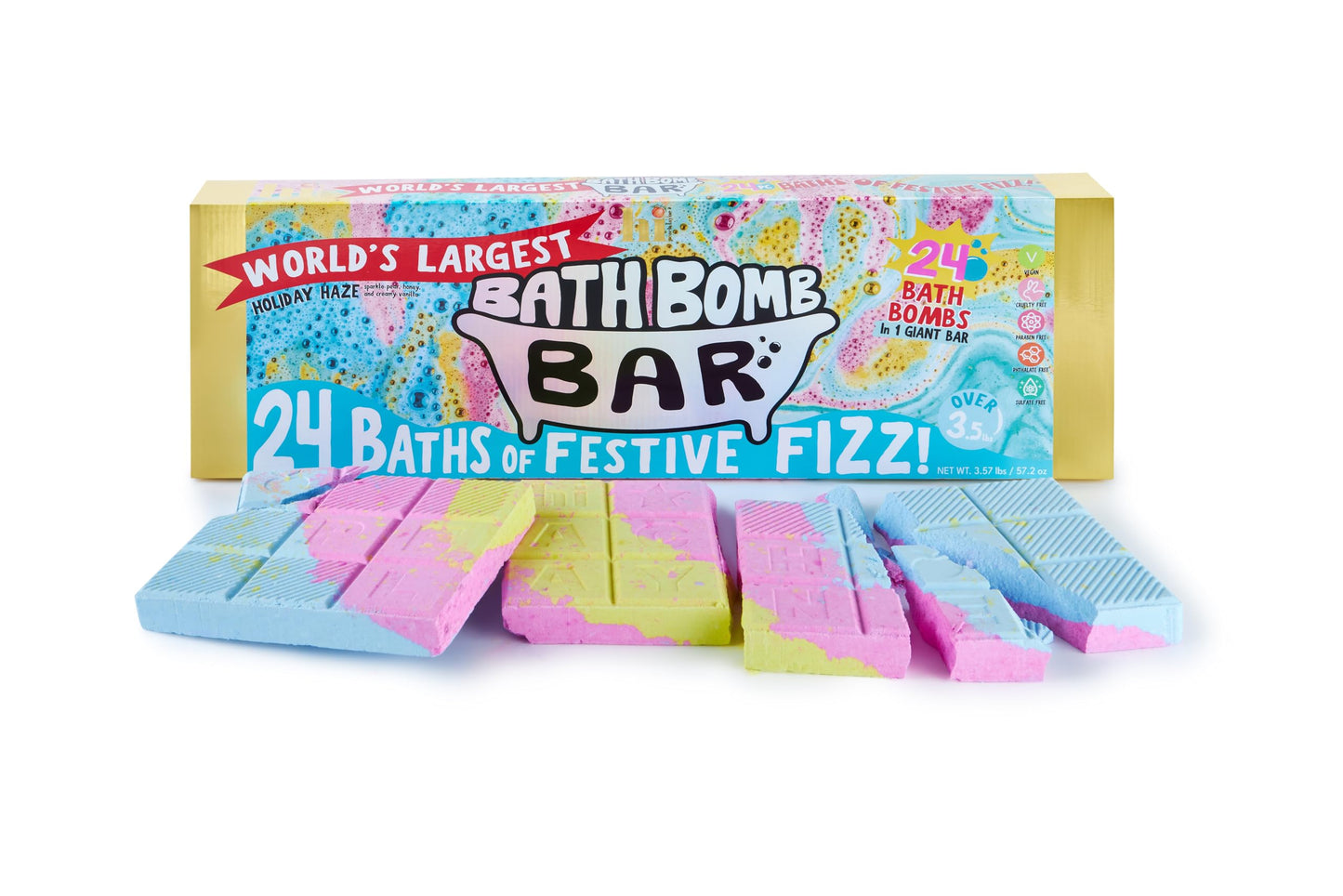 Hi Peach Layne World's Largest Bath Bomb Bar, 3.57 lb, Blue, Yellow, Pink
