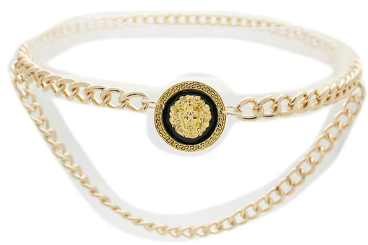 Women’s Trendy Gold Metal Chain Links Belt with Lion Head Charm - Adjustable Fit M/L/XL - Waist or Hip Wear