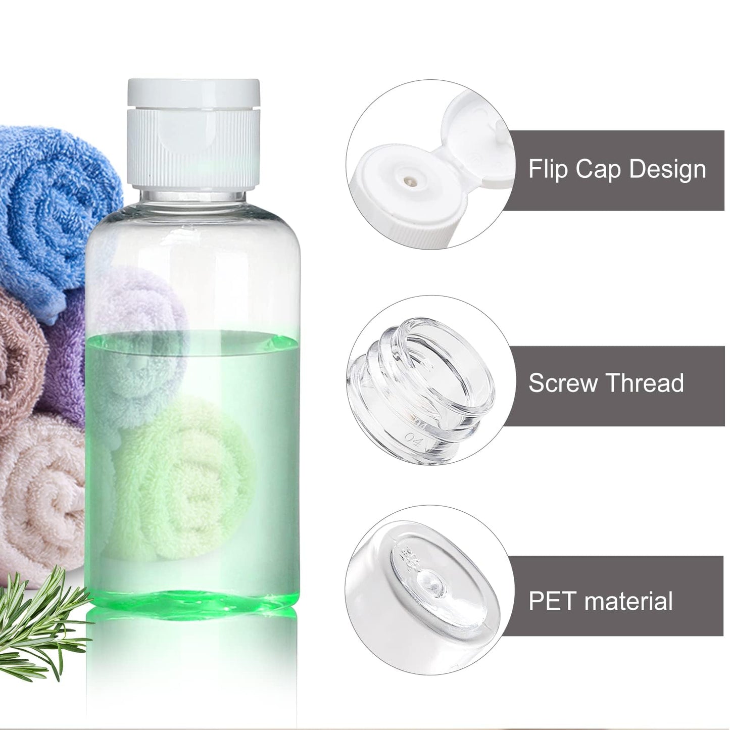 100Pack 1.7oz/50ml Plastic Empty Squeeze Bottles with Flip Cap Hand Sanitizer Bottle small travel Size bottles Refillable Container for Shampoo Lotion