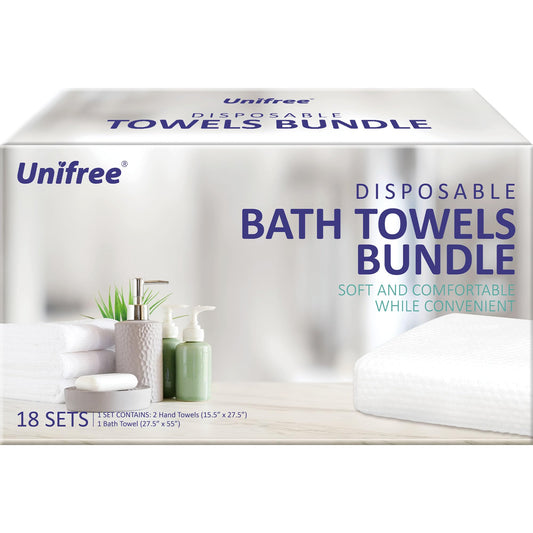 Unifree Disposable Towels Bundle,1 Bath Towel with 2 Hand Towels,18 Sets