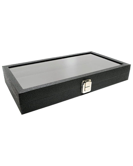 Novel Box Jewelry Organizer Box Black Leatherette 14.75x8.25x2.1 Large Glass Jewelry Box with Lid with Metal Clasp - Gem Display Case - Jewelry…