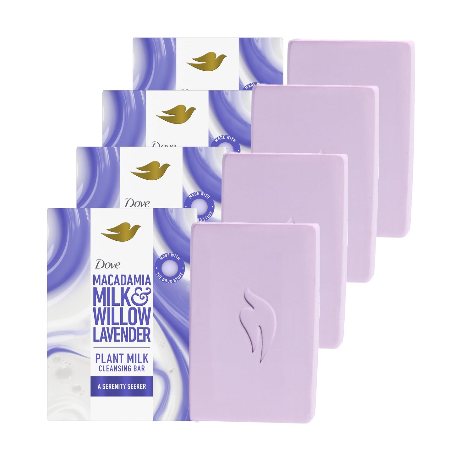 Dove Plant Milk Cleansing Bar Soap Macadamia Milk & Willow Lavender Serenity Seeker 4 Count for Moisturized Skin Gentle Cleanser, No Sulfate Cleansers Beauty & Personal Care Dove