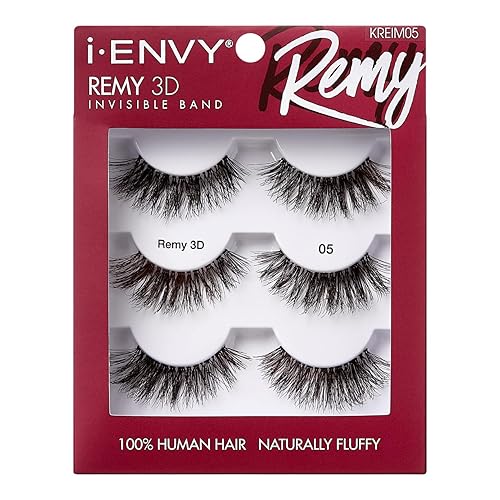 i-ENVY False Lashes, Remy 3D Lashes Value Pack 100% Human Hair Natural Fluffy Wispy Invisible Band Seamless Look Reusable Eyelashes (05)