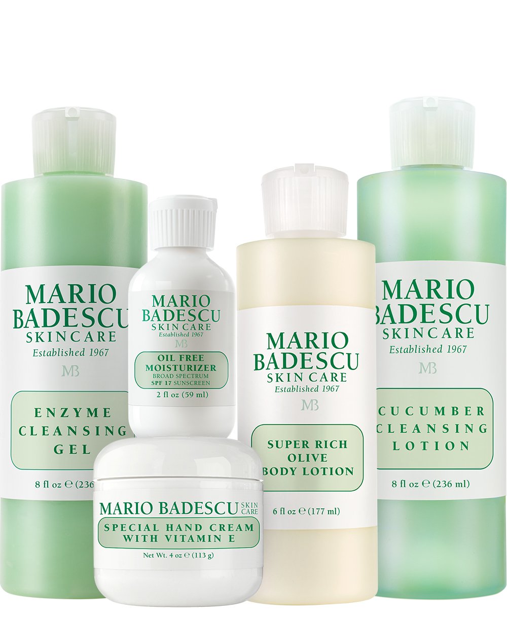 Mario Badescu MB Favorites Collection, Skin Care Gift Set Includes SPF 17 Moisturizer, Enzyme Cleansing Gel, Cucumber Cleansing Lotion, Hand Cream