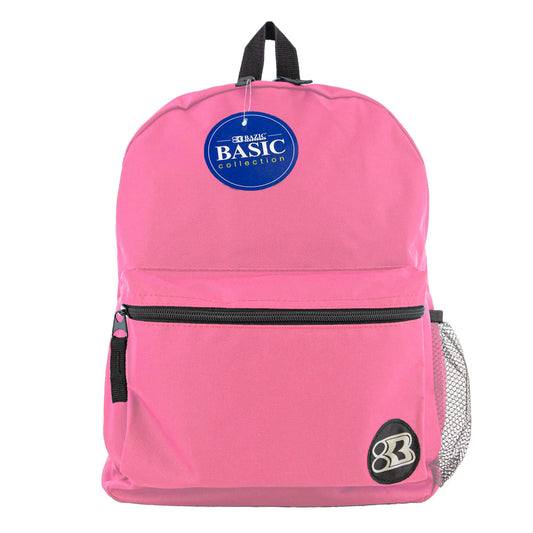 BAZIC School Backpack 16" Fuchsia, Lightweight School Bag Padded Back & Adjustable Strap for Students, Travel Bag Fit A4 Notebook, 1-Pack