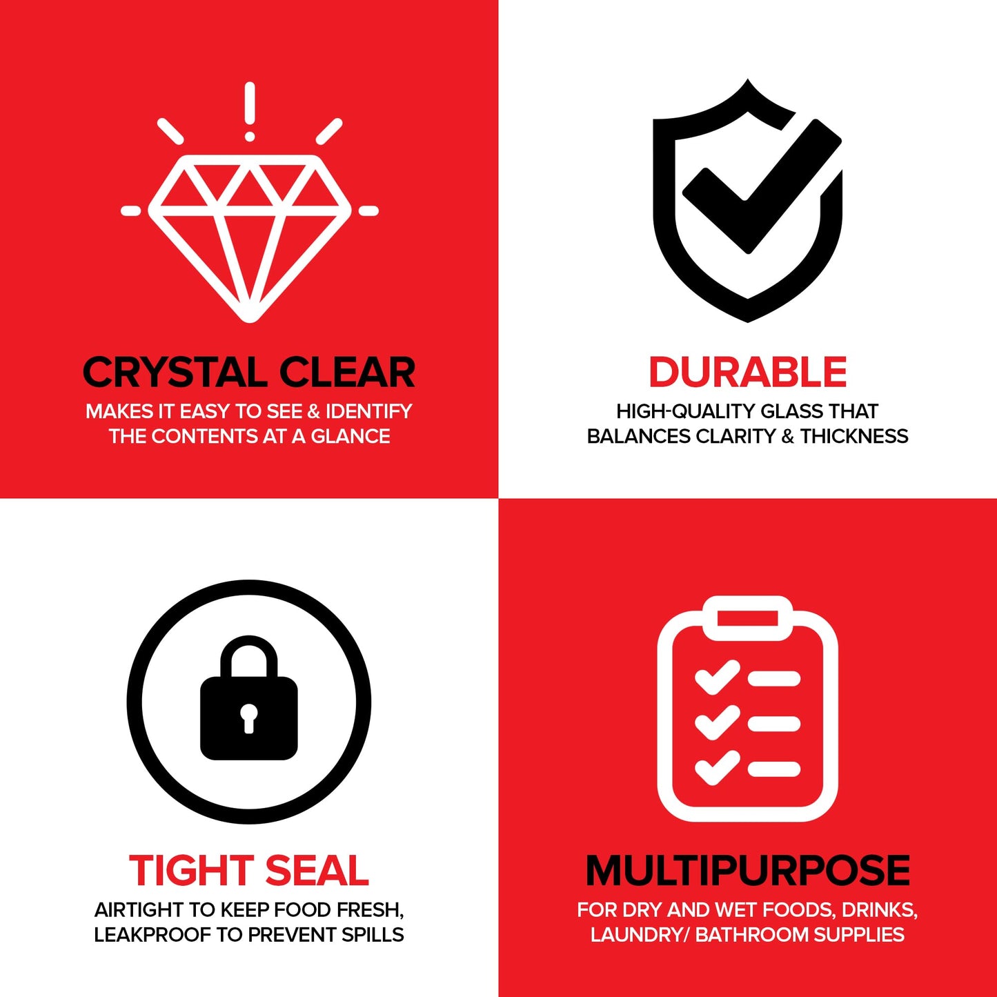 Stock Your Home 78 oz Large Glass Storage Containers With Airtight Clamp Lids, Set of 3 Hinge-Top Food Storage Mason Jars for Pantries, Sealed Glass…