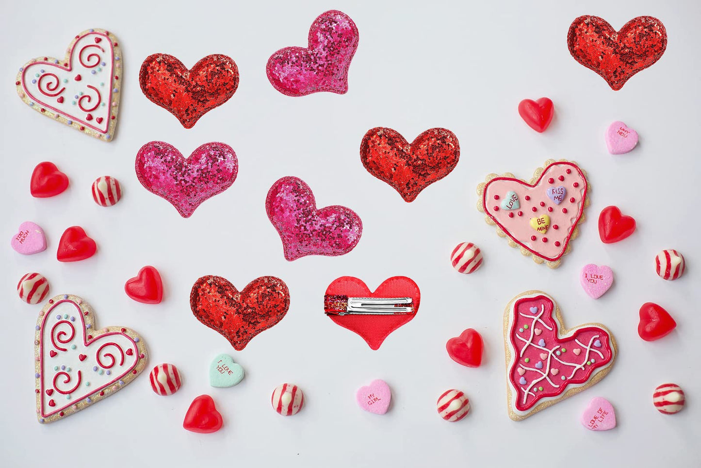 24 Pieces Valentine's Day Heart Hair Clips Heart Glitter Sequin Heart Hairpins for Girls Birthday Party Wedding Themed Party Hair Accessories