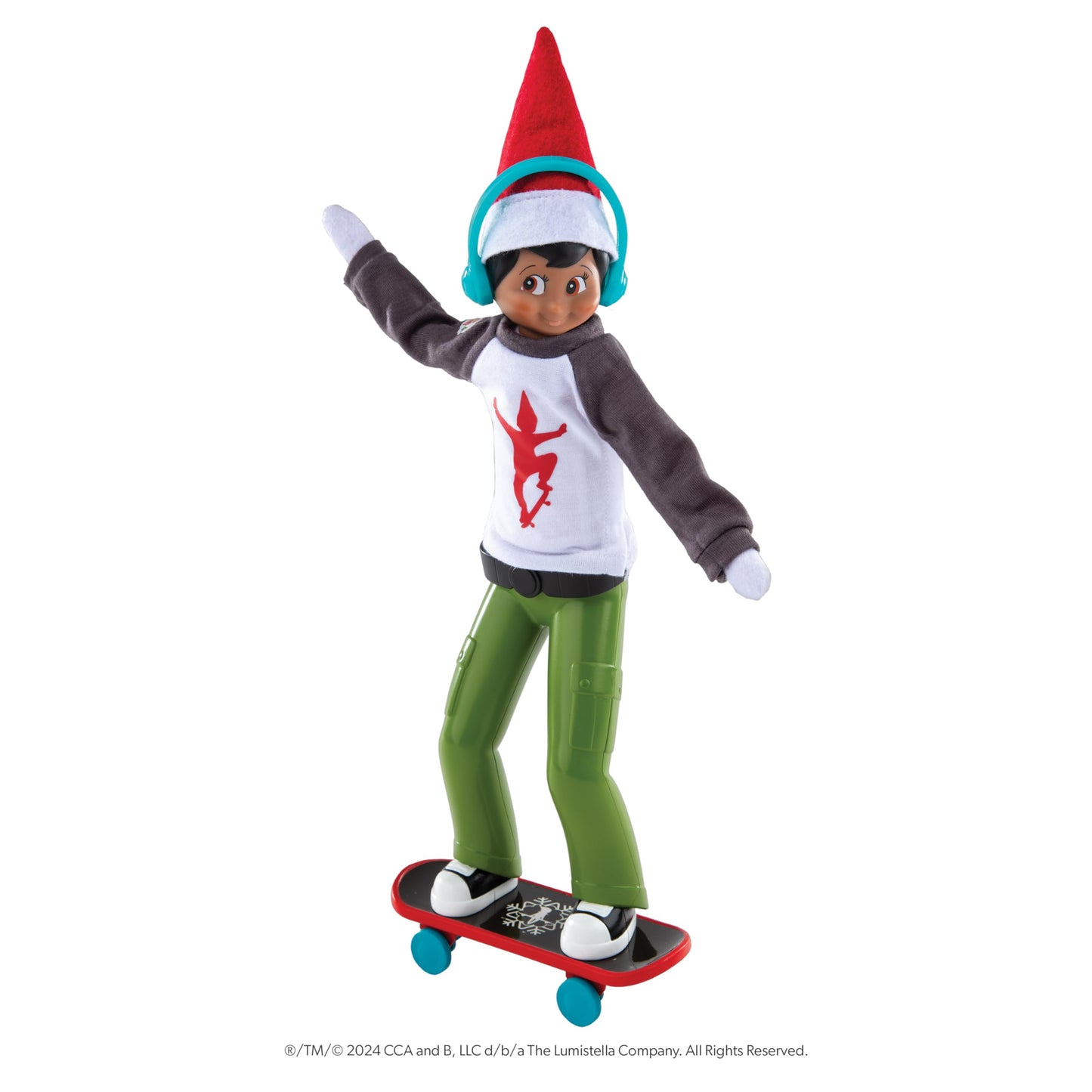 The Elf on the Shelf MagiFreez Holly Jolly Ollie Skateboard Set for Your Scout Elf - Includes Magical Standing Pants, elf- Sized Long Sleeve tee,…