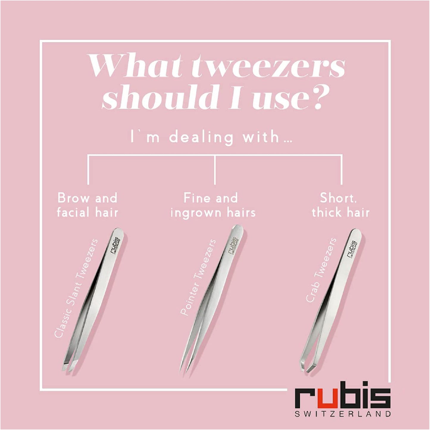 Rubis Classic Stainless Steel Slanted Tweezers for Precise Eyebrows and Hair Removal, 1K108, Pink,Rubis Switzerland Swiss Made World Renowned