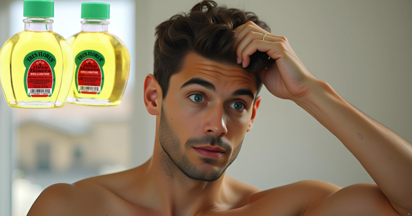 Three Flowers Brilliantine, Men Hair Styling Oil, Anti-Frizz, 2-Pack of 4 FL Oz, Bottles, amber