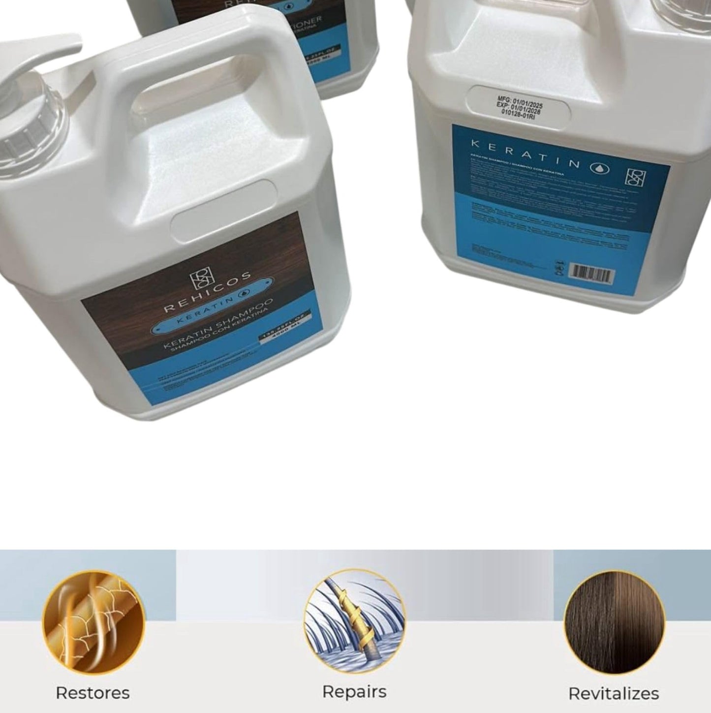 REHICOS Keratin Shampoo and Conditioner/Shampoo + Acondicionador con Keratina! (Set of 2 Gallons)