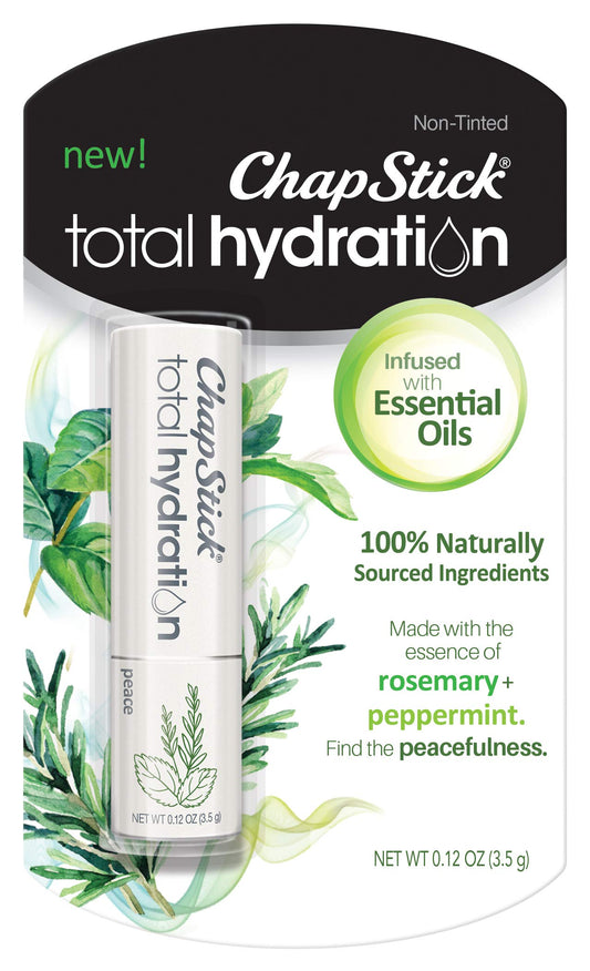 ChapStick Total Hydration Essential Oils Peace Lip Balm, Rosemary + Peppermint Lip Balm Tube, Lip Care - 0.12 Oz
