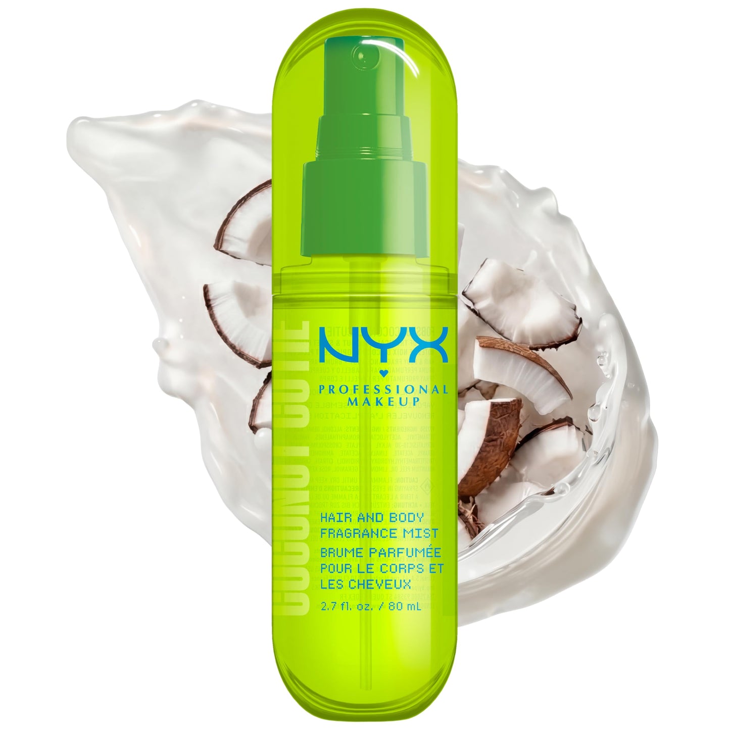 NYX PROFESSIONAL MAKEUP Fat Oil Fragrance Mist Perfume in Coconut Cutie, Coconut Scented Long Lasting Hair & Body Spray With Peach & Apple Notes
