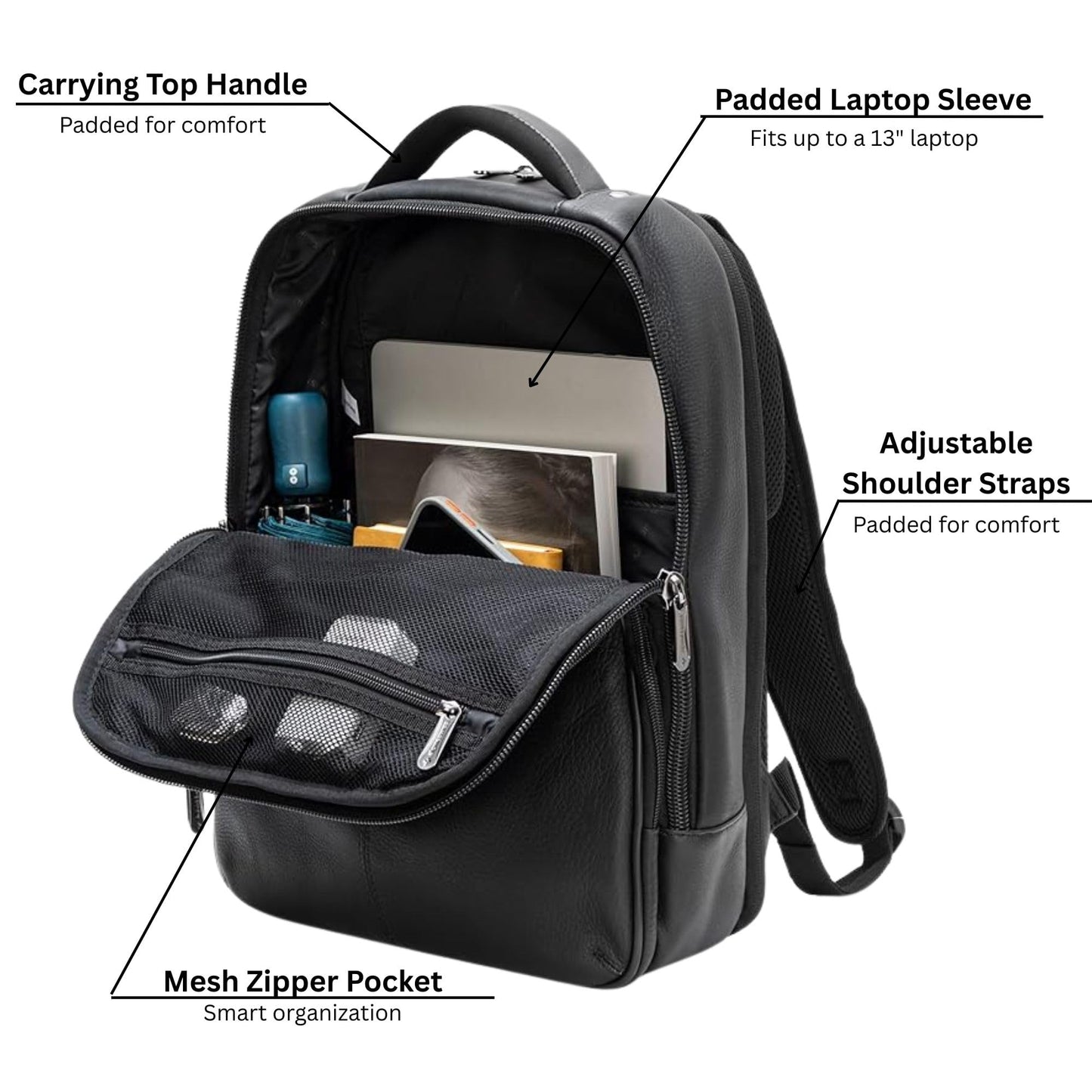 Alpine Swiss Olsen 13” Laptop Travel Backpack Genuine Leather Slim Business Travel Carry On Daypack Black