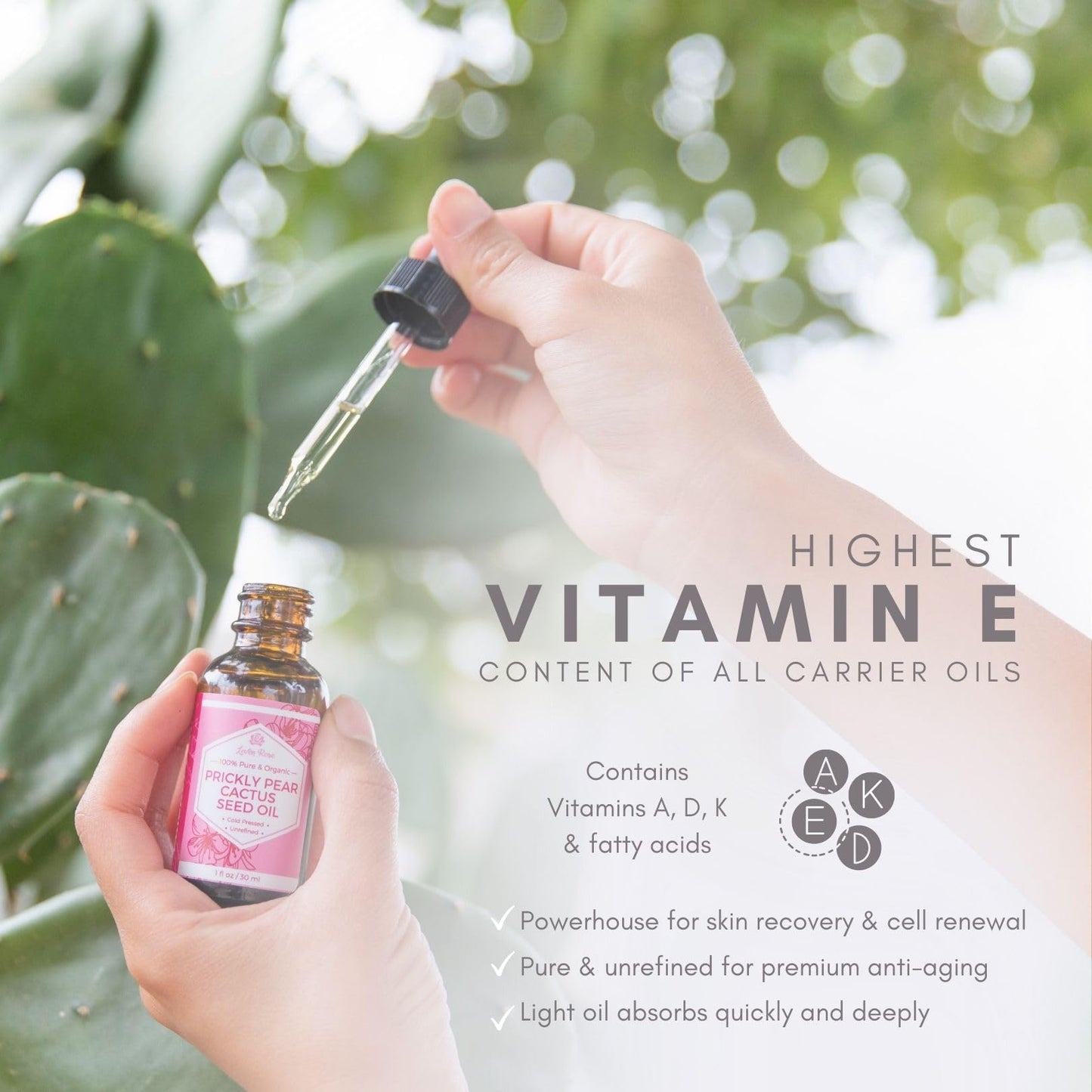 Leven Rose Prickly Pear Seed Oil (Barbary Fig) 100% Pure Organic Prickly Pear Oil, Extra Virgin, Cold Pressed, All Natural Face, Dry Skin & Body