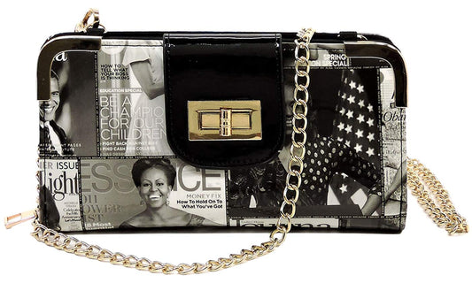 Glossy magazine cover collage cross body handbags purses clutches and wallets Michelle Obama bags (Wallet 6)