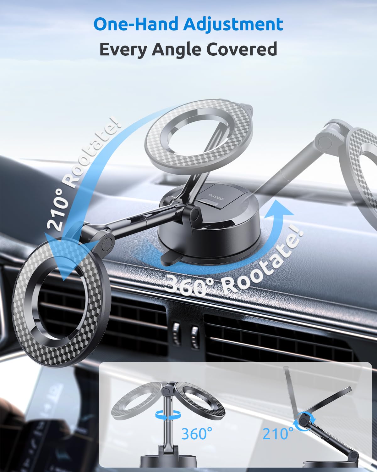 Vacuum Magnetic Car Phone Holder, 360°Adjustable, Compatible with iPhone 12-17 Series & Dashboard Mount & Tesla, 80+LBS Strong Suction Cup Phone…