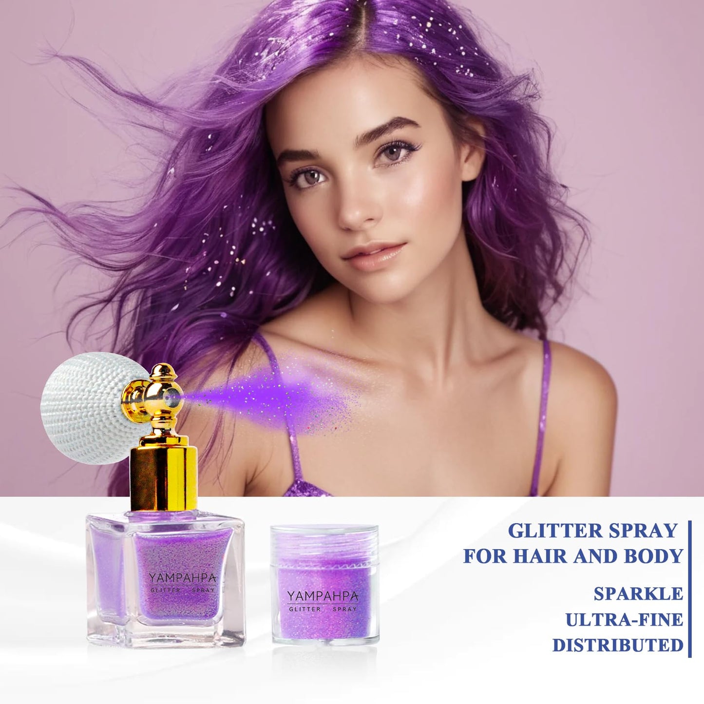 Body Glitter Spray, Purple Glitter Spray for Hair and Body, Include 1 Jar of Refills