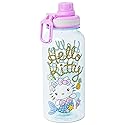 Silver Buffalo Sanrio Hello Kitty Mermaid Twist Spout Plastic Bottle with Sticker Set, 32 Ounces