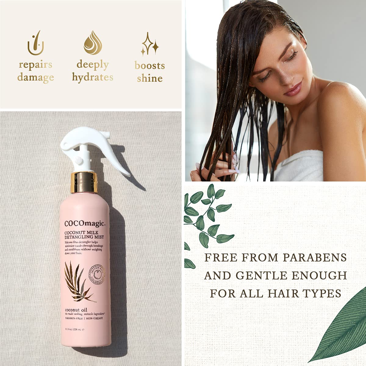 Cocomagic Coconut Milk Detangling Mist | Extra Moisturizing Leave-in Detangler | Restore Vibrancy and Boost Shine | Non-Greasy Formula | Paraben Free