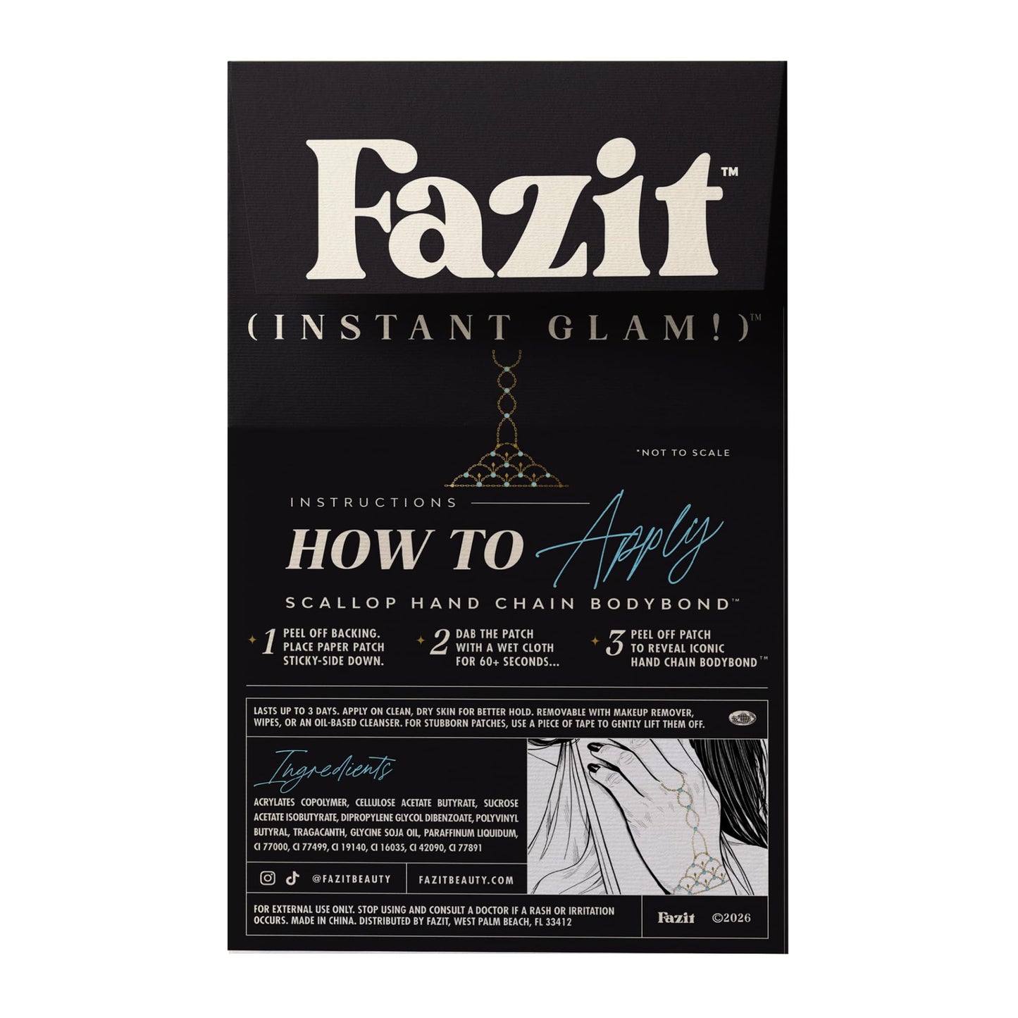 Fazit Makeup Patches - Scallop Hand Chain Bodybond - Glow Up Make-Up Patches - Cute Glitter Makeup Accessories for Women - Cosmetic Body Glitter