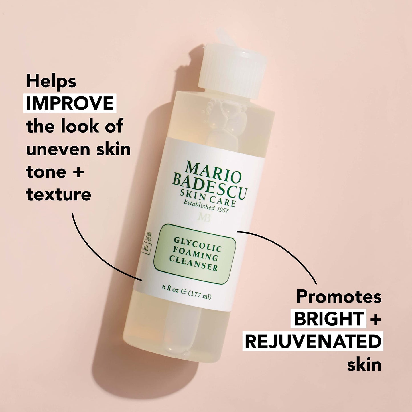 Mario Badescu Glycolic Foaming Cleanser for All Skin Types| Exfoliating Face Wash with Glycolic Acid & Aloe Vera| Visibly Evens Skin Tone & Texture |
