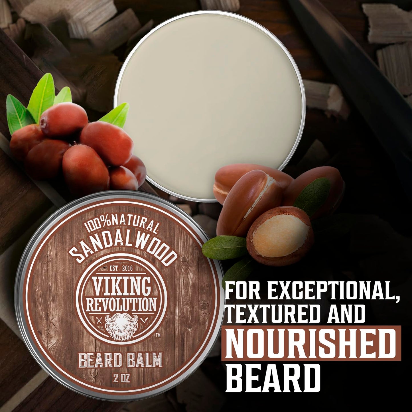 Viking Revolution Citrus and Sandalwood Beard Balm - Butter With Argan Oil, Softener With Jojoba Oil, Moisturizer With Beeswax - Wax for Men