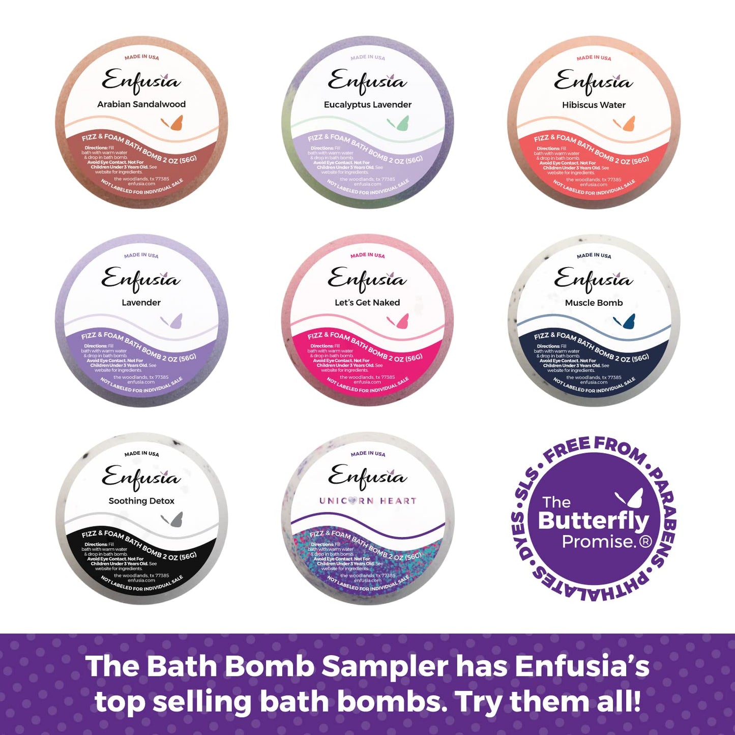 Enfusia Bath Bomb Sampler, 8-Pack Vegan, Clean Ingredients, Moisturizing Olive Oil + Baking Soda | Aromatherapy Variety for Relaxation & Better Sleep…