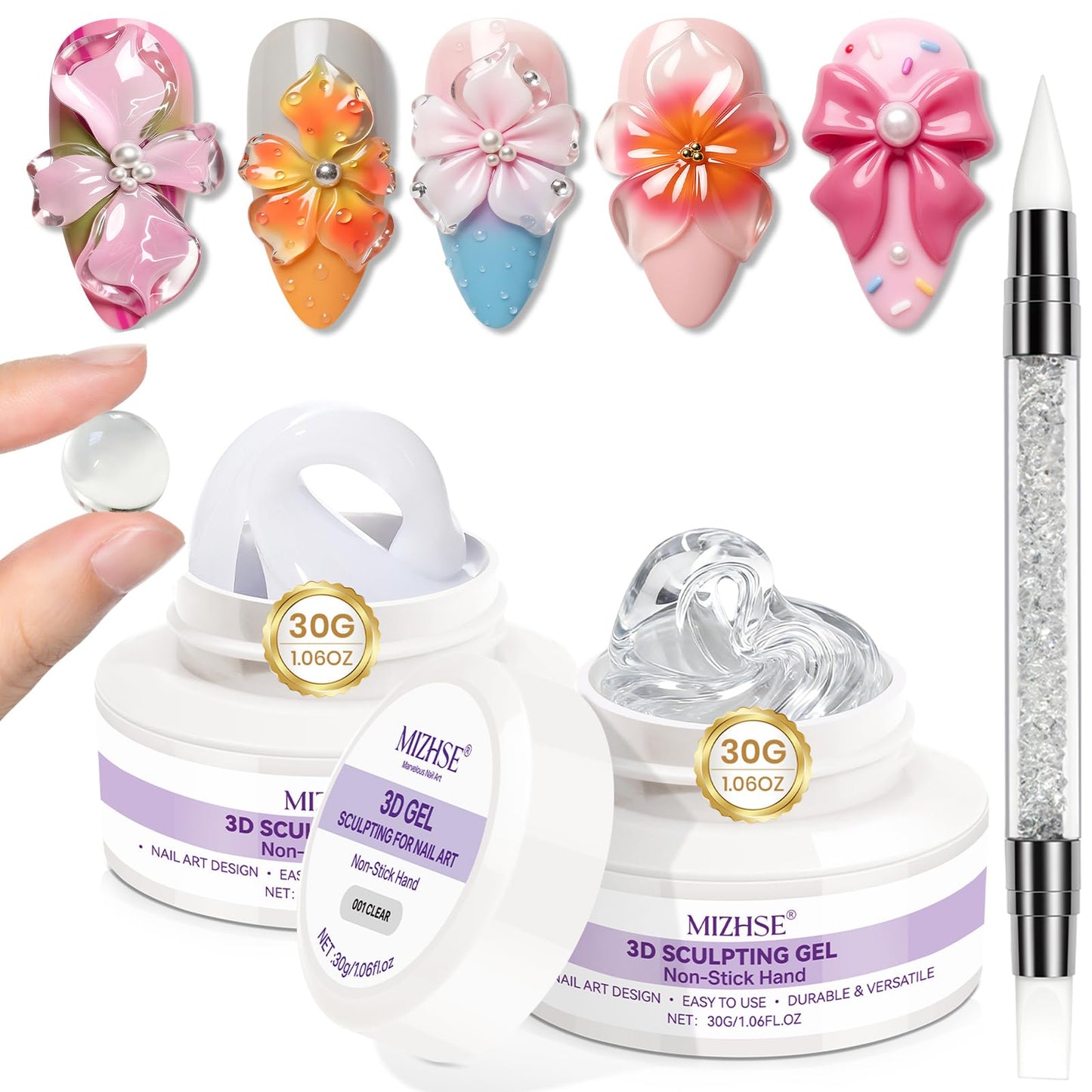 MIZHSE 2Pcs 3D Nail Gel Sculpting Gel Set, Clear White with Sculpture Pen Beauty and Personal Care MIZHSE Default Title