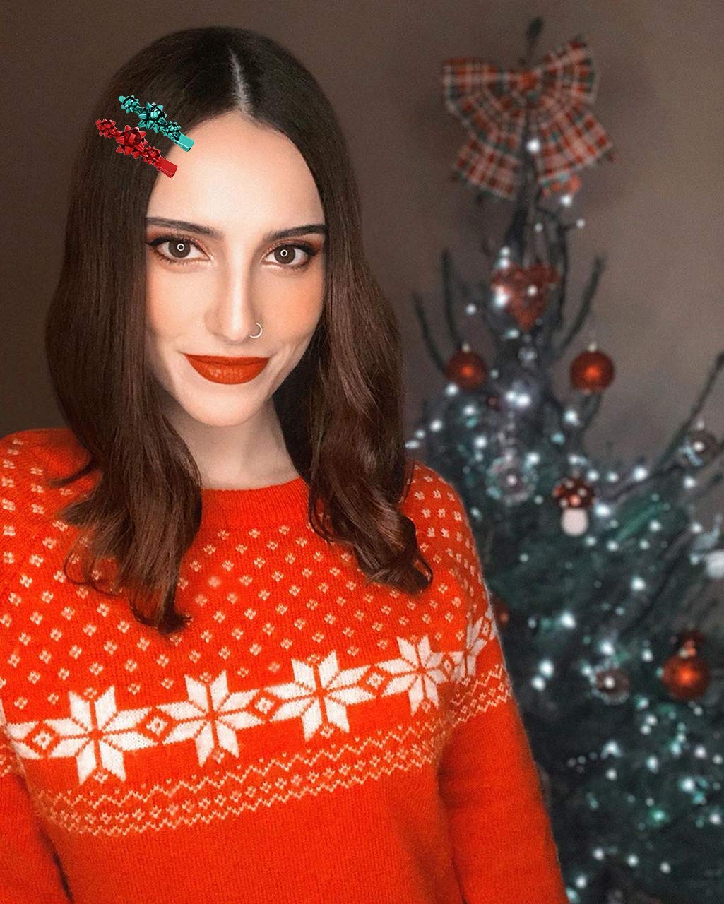 4pcs Christmas Hair Clips for Women Girls Xmas Present Bow Hair Pins Crystal Christmas Snowflake Hair Barrettes Holiday Jewelry Ornament New Year Gift