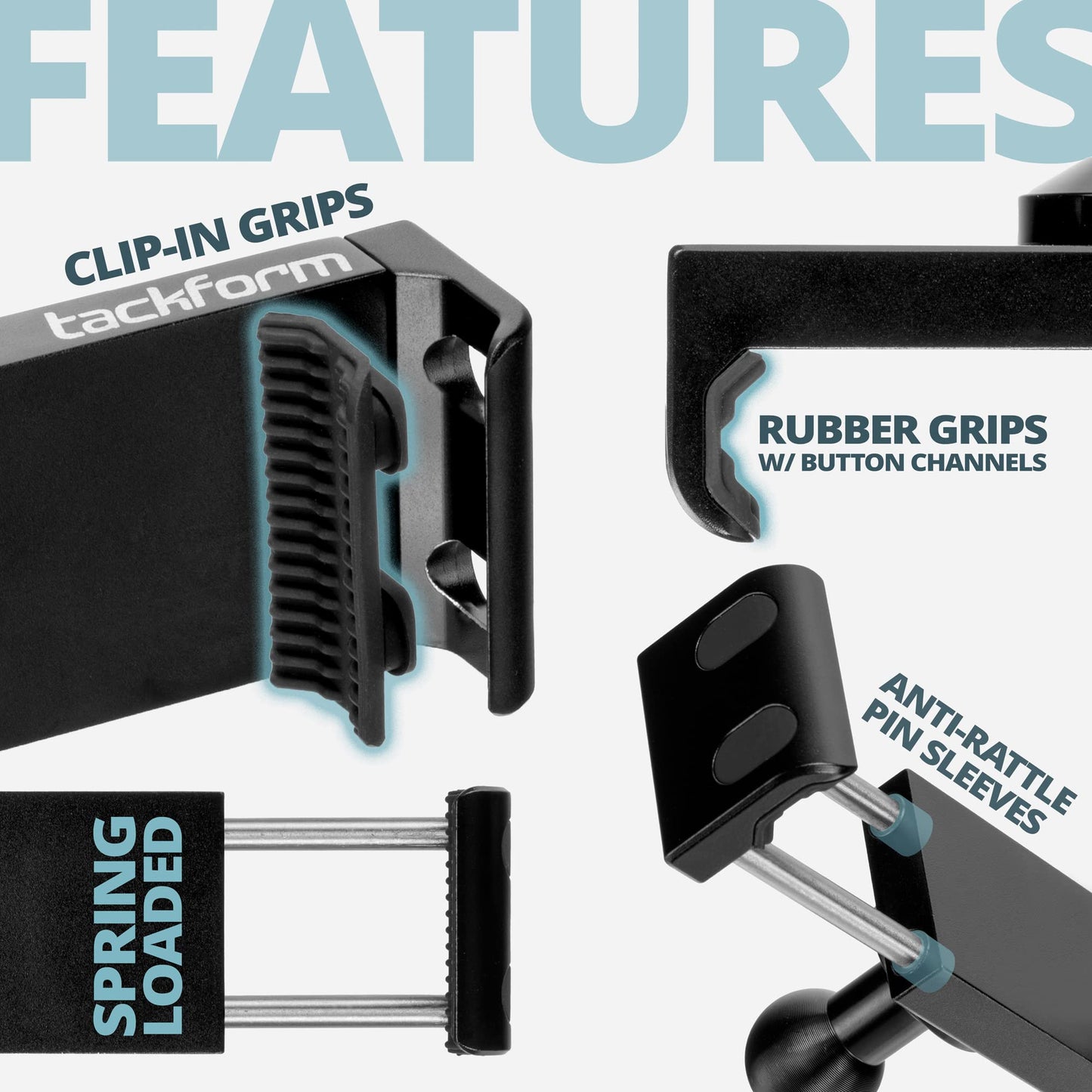 Tackform Enduro 20LITE Phone Holder - Spring Tension Optimized for in Vehicle Use, Truck and Fleet, Rock Crawling | 20mm Aluminum Ball