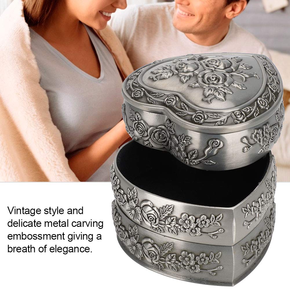 Vintage Heart Shape Jewelry Box,Household European Container Metal Treasure Chest Trinket Keepsake Jewelry Chests Box For Women And Girls (3 Layers)