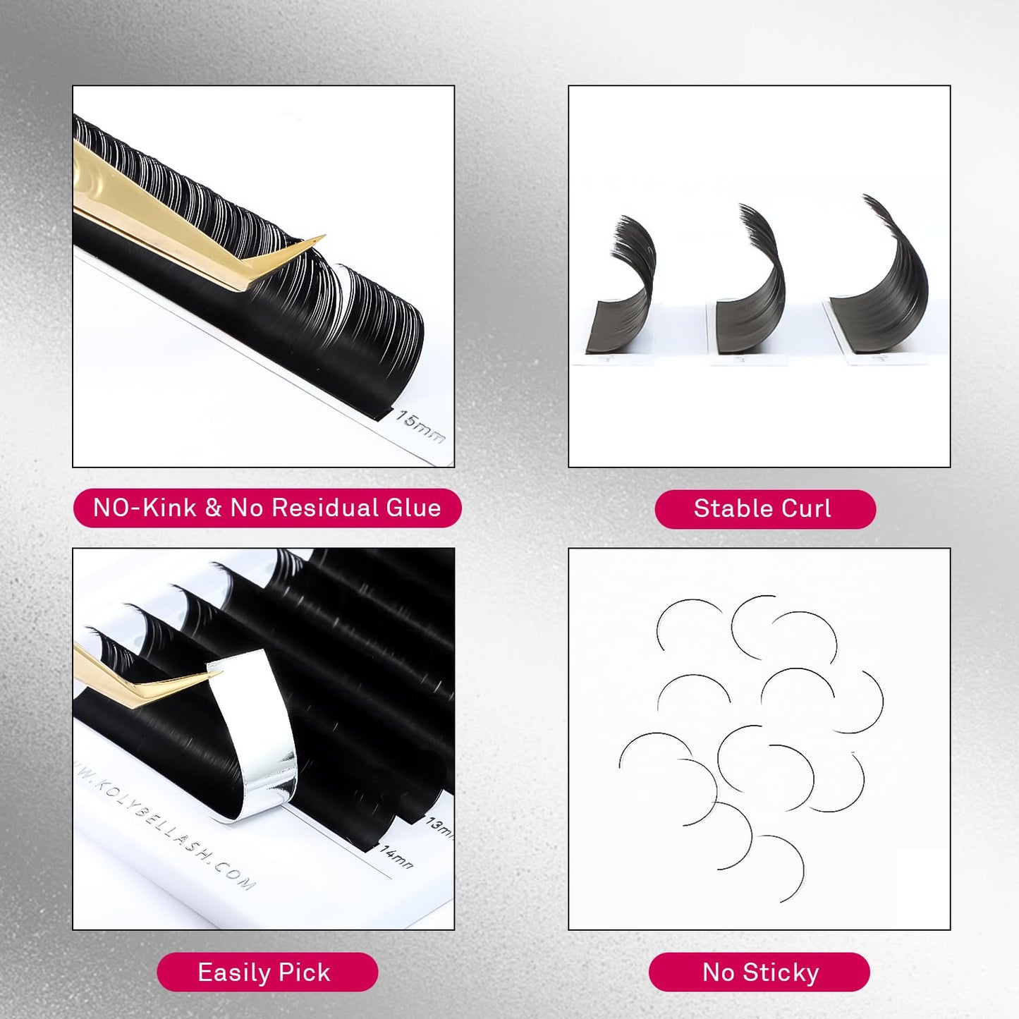 KOLYBEL Ellipse Flat Eyelash Extensions Supplies Classic Individual Lash Extensions 0.2 D Curl 8-15 Mixed Tray Matte Black Mink Lash Extension Soft