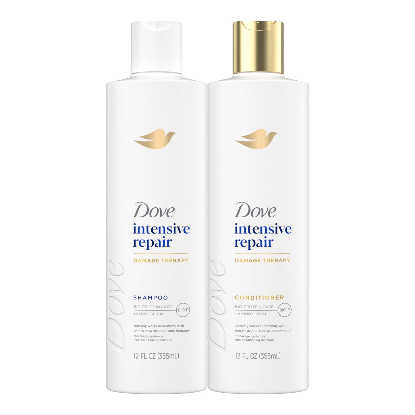 Dove Shampoo and Conditioner Intensive Repair 2 Count for Damaged Hair Bio-Protein Care Technology and Amino Serum 12 Fl Oz
