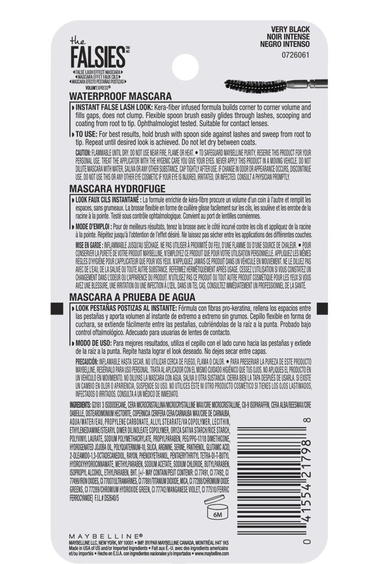 Maybelline Volum' Express Falsies Volumizing Waterproof Mascara, Very Black, 2 Count