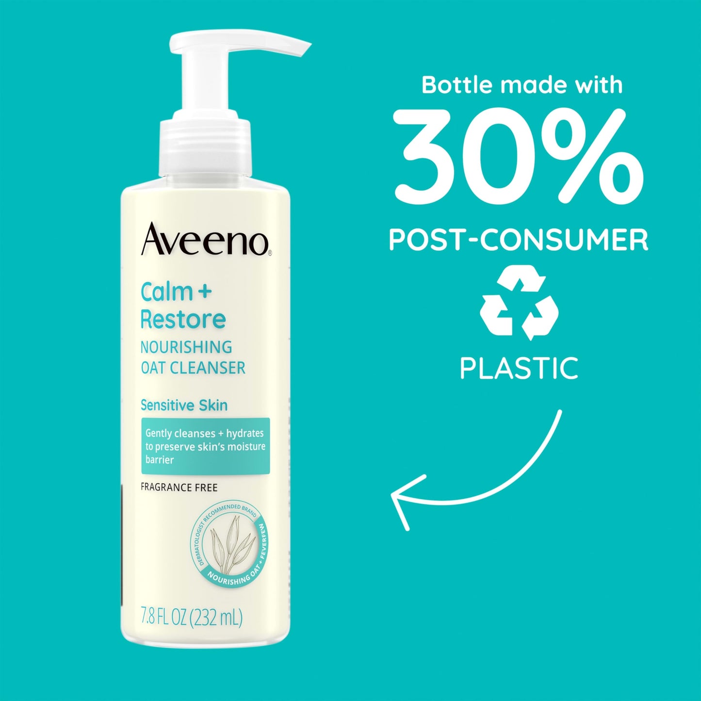 Aveeno Calm + Restore Facial Cleanser for Sensitive Skin, Hydrating Gentle Milky Face Cleanser with Nourishing Oat and Feverfew, Hypoallergenic