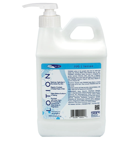 TRISWIM Swim Lotion Jug 64oz | Neutralizes Chlorine, Bromine & Saltwater Odors| Hydrates & Soothes Dry Skin | Enriched with Aloe, Shea Butter