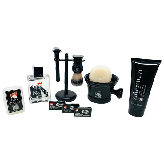 G.B.S 11 Piece Shaving Set - Double Edge Safety Razor Shaving Brush Stand Sandalwood Aftershave, Mug with Natural Soap and 30 Razor Blade Refills Beauty and Personal Care G.B.S