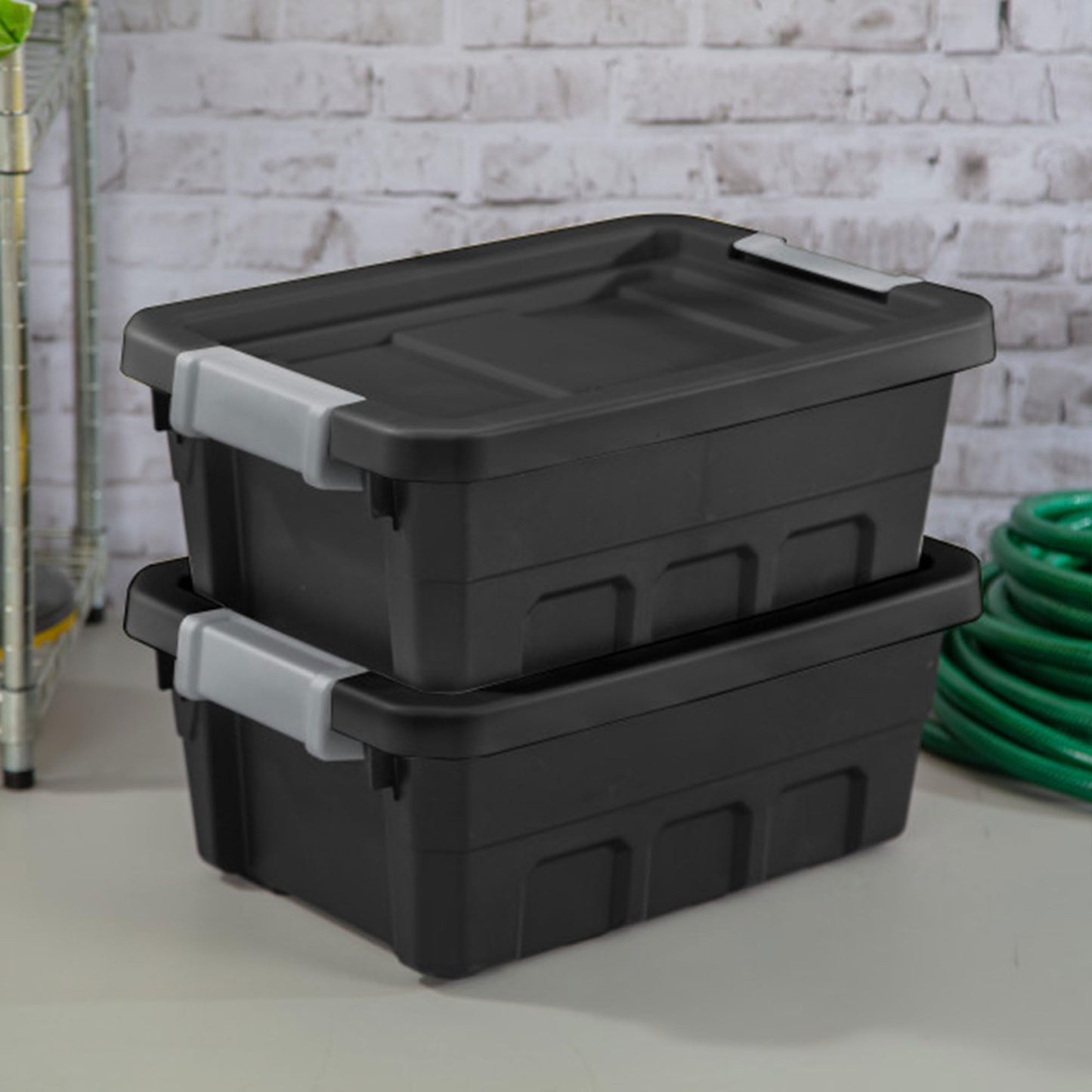Sterilite 6-Pack Plastic Storage Bins with Lids, Stackable Containers, 4 Gallon, Black
