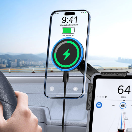 Tesla Car Mount Charger, [Heat Restriction] [LED RGB HandsFree] Wireless Car Phone Holder Charger, Magnetic Phone Holders for Your Car for Tesla…