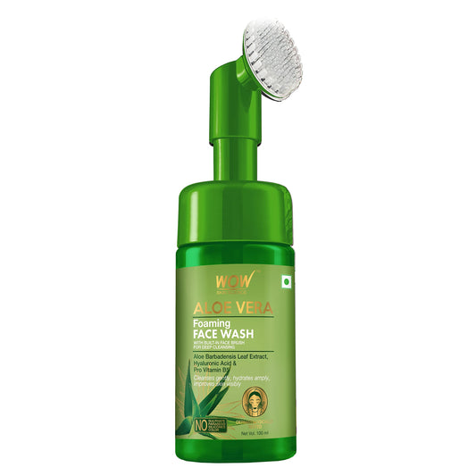 WOW Skin Science Aloe Vera Exfoliating Face Wash w/Soft Brush, Foaming Facial Cleanser For All Skin Types, Acne Face Wash for Women, Facial Skin Care