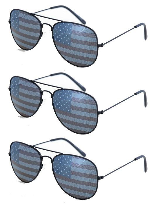 SHADERZ USA America Black Aviator Sunglasses - Great Accessory for US 4th of July - Bulk Set of 3