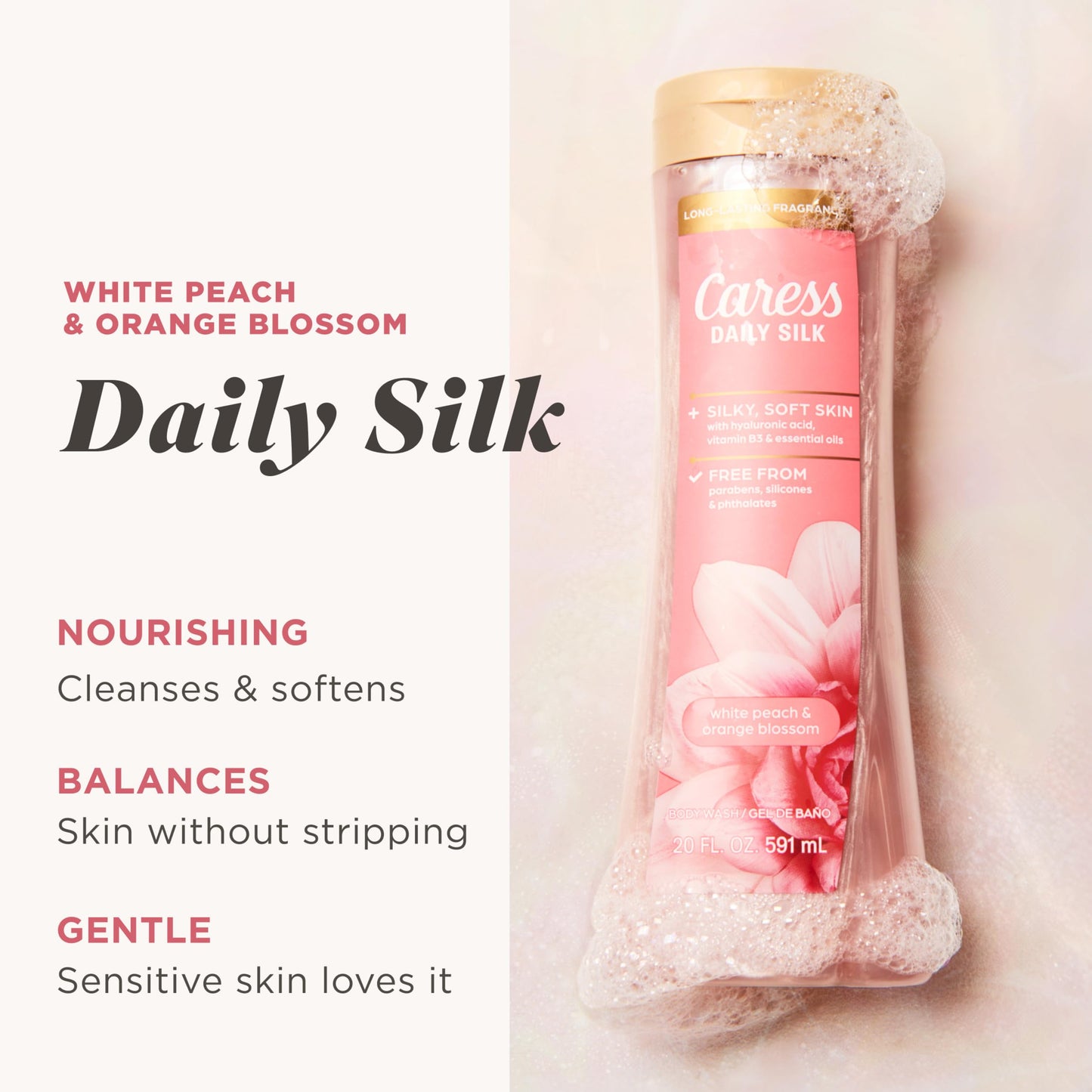 Caress Body Wash for Women, Daily Silk White Peach & Orange Blossom, Shower Gel Body Wash Moisturizing for Noticeably Silky, Soft Skin, 20 fl oz, 4 Beauty and Personal Care Caress
