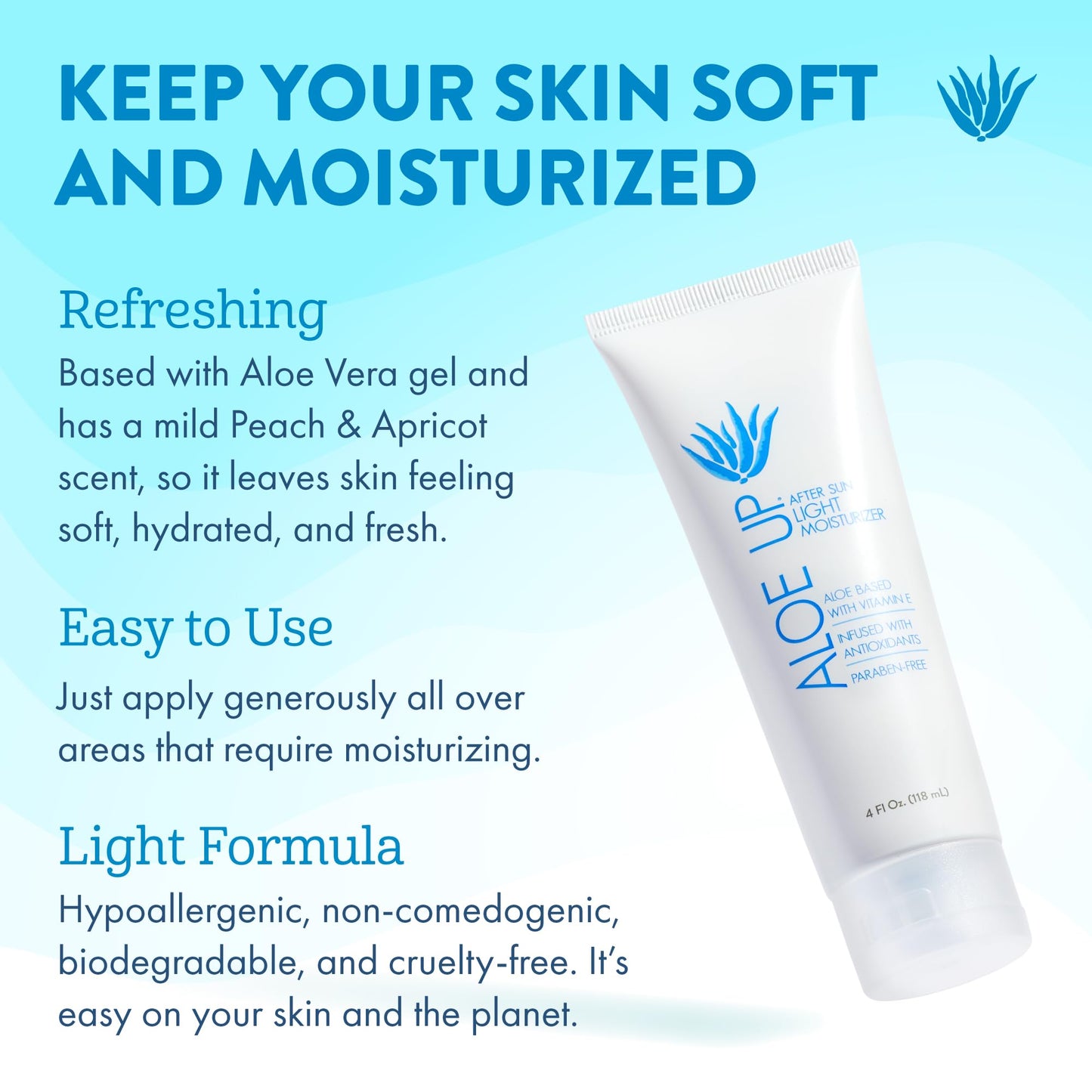 ALOE UP Spa Collection After Sun Light Moisturizer - Organic Hydrating After Sun Lotion With Aloe Vera Gel and Vitamin E - Reef Friendly - Mineral Oil