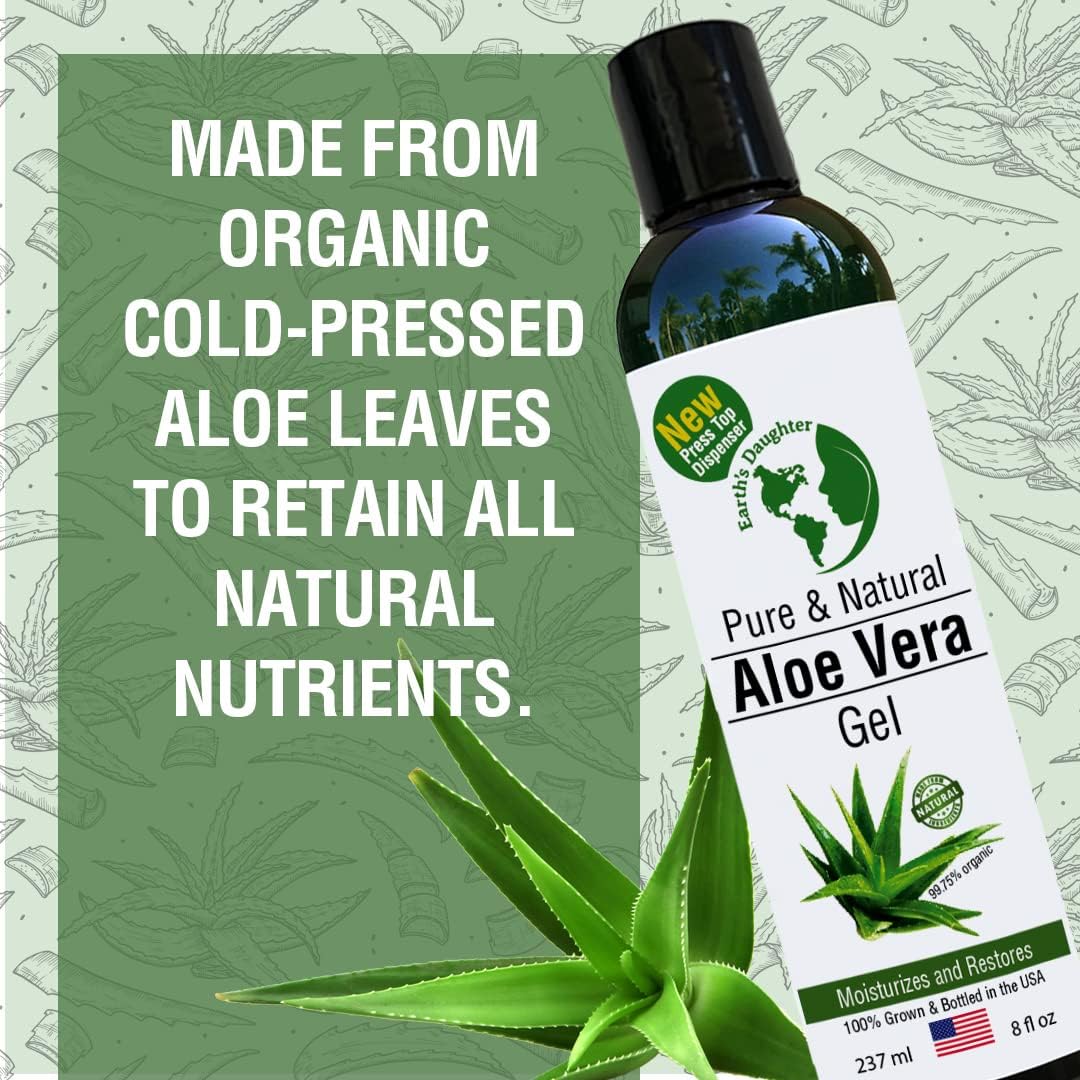 Earth's Daughter Organic Aloe Vera Gel from Fresh Cut 100% Pure Organic Aloe leaves - Fast Absorbing for Face, Skin, Hair & Body - Vegan, Unscented