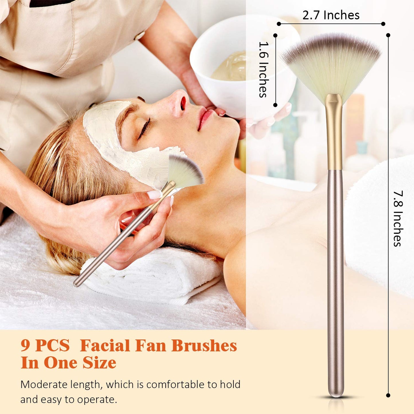 9 Pieces Facial Fan Mask Brushes, Soft Facial Applicator Brushes Tools for Peel Glycolic Makeup for Mud Cream(Champagne) Beauty and Personal Care Maitys