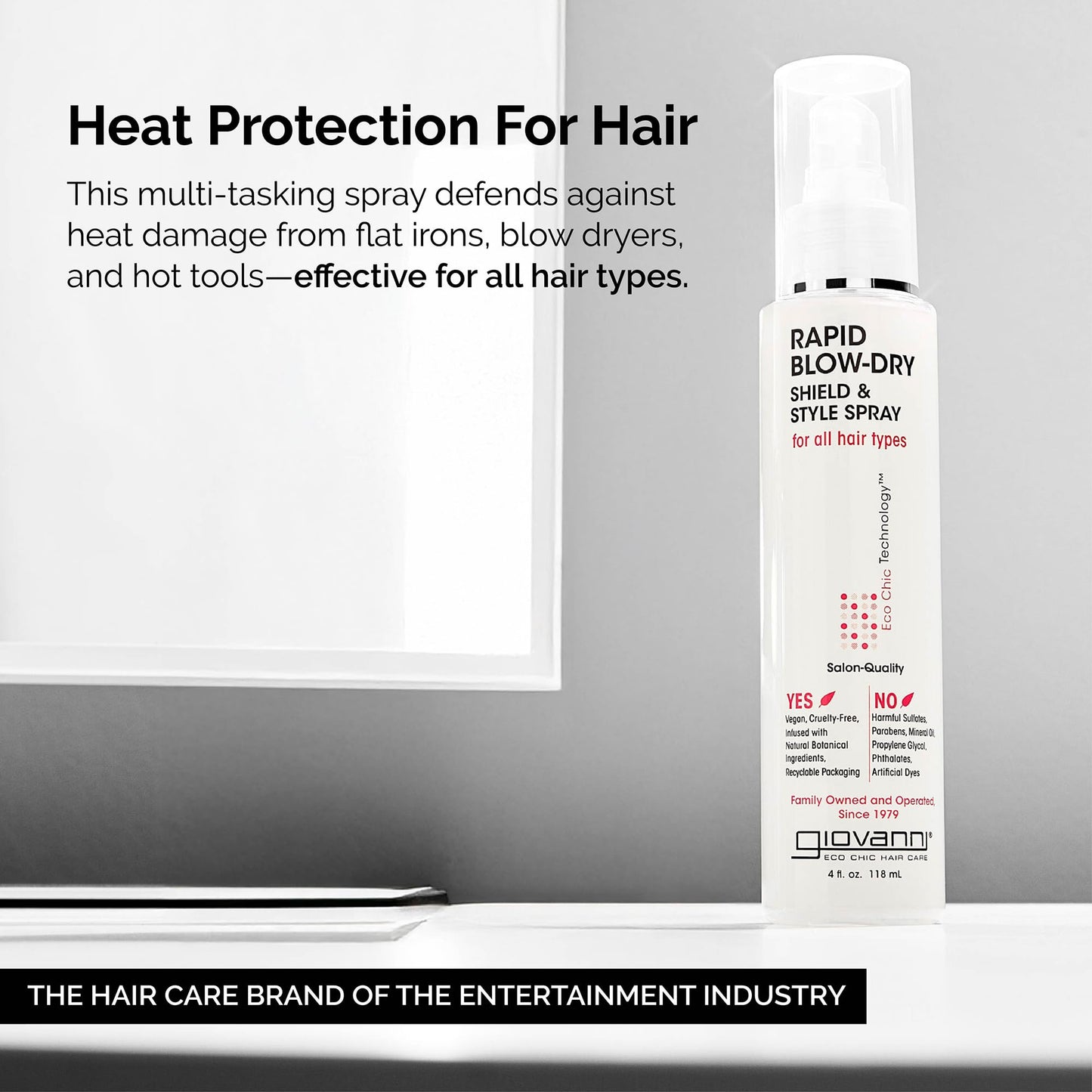 GIOVANNI Rapid Blow Dry Shield & Style Spray - Heat Protection Spray for All Hair Types, Dryer Heat Protectant for Women & Men, Quick Blowout Styling