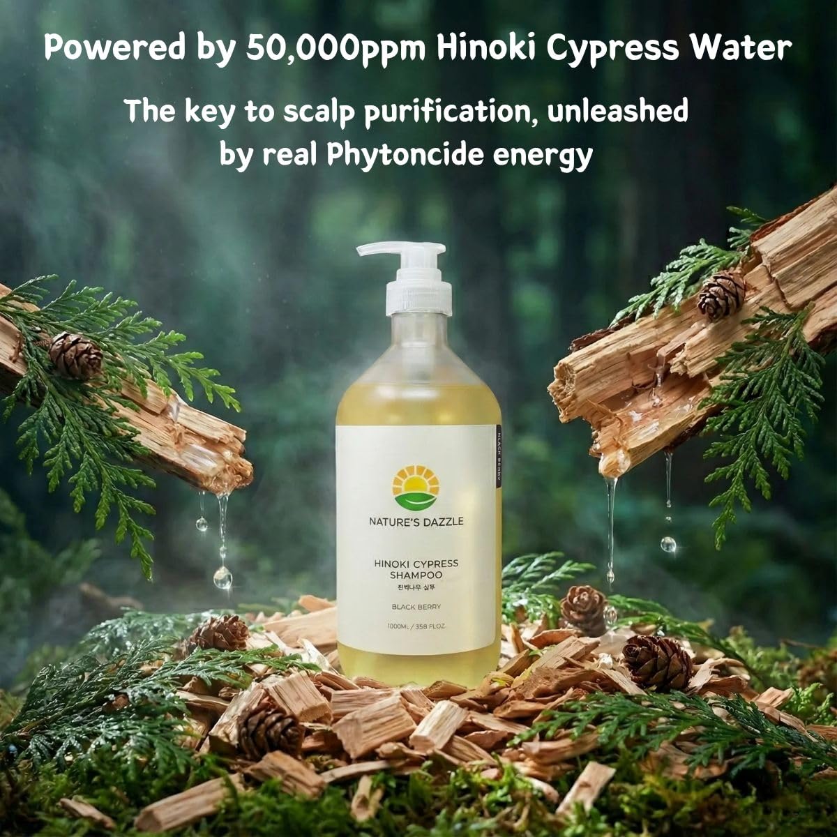 Nature's Dazzle Hinoki Cypress Shampoo(Black Berry Scent) 33.8oz & Citrus Brew Treatment (Grapefruit Scent)7.4oz - Scalp Soothing & Deep Nourishing