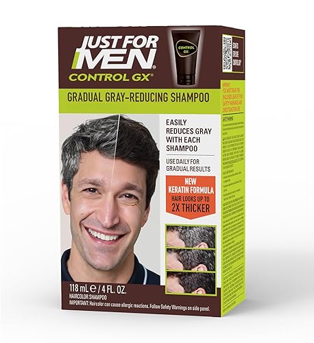 Just for Men Control GX Grey Reducing Shampoo, Gradual Hair Color with Keratin for Stronger Thicker and Healthier Looking Hair, 4 Fl Oz - Pack of 1