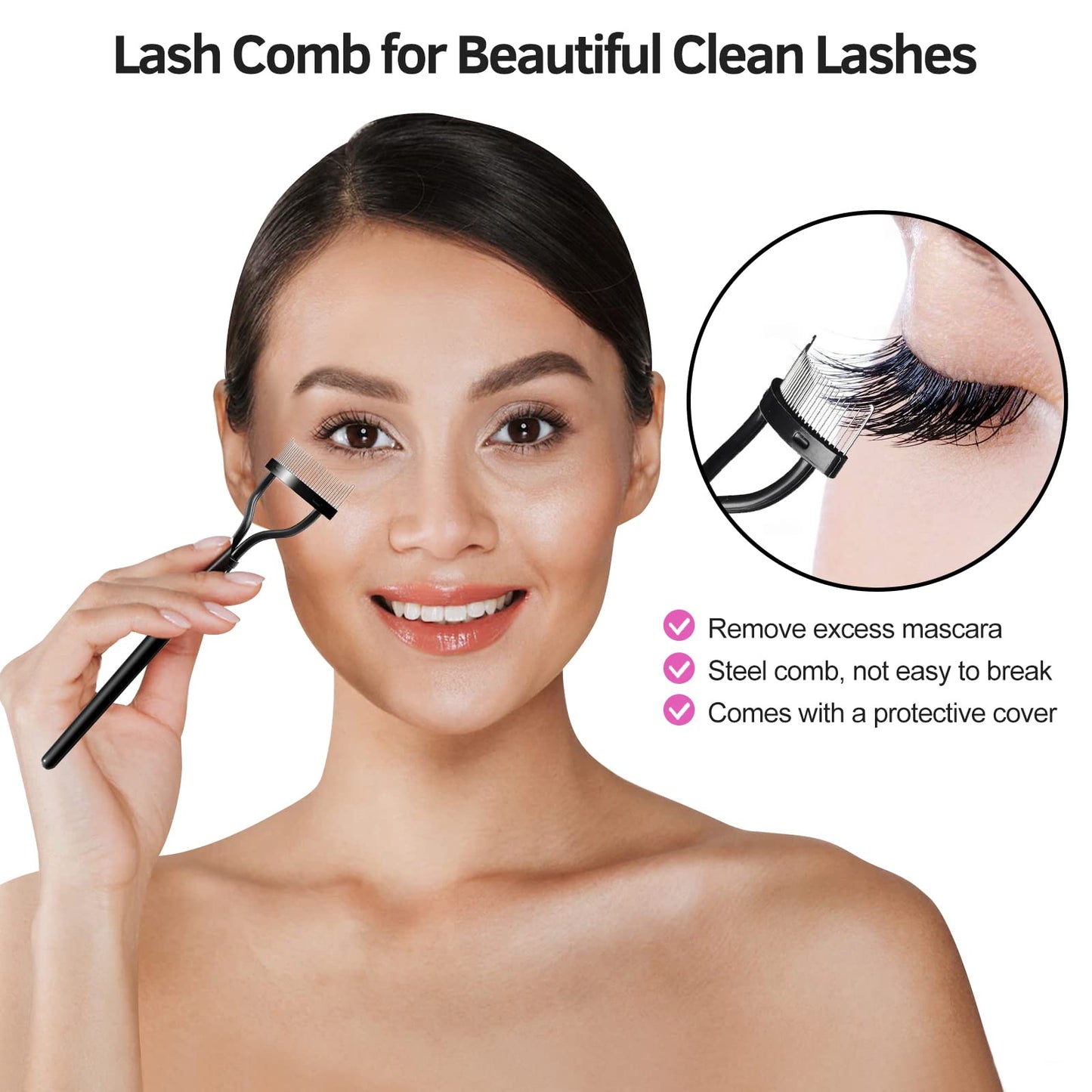 Eyelash Curlers Kit for Women w Lash Curler, Eyelash Comb Seperator, 3 in1 Mascara Brushes, Eyelash Extension Tweezers, Foldable Eyebrow Brush